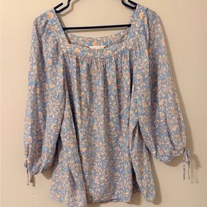 LC Lauren Conrad Blue Floral Blouse